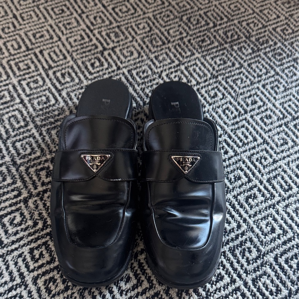Prada Shiny Black Leather Slip-Ons